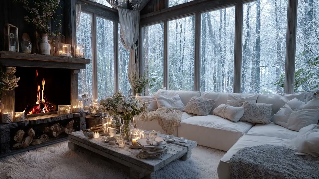 Cozy Winter Piano Music With Snowfall And Fire Sounds For Sleep Study And Relaxation