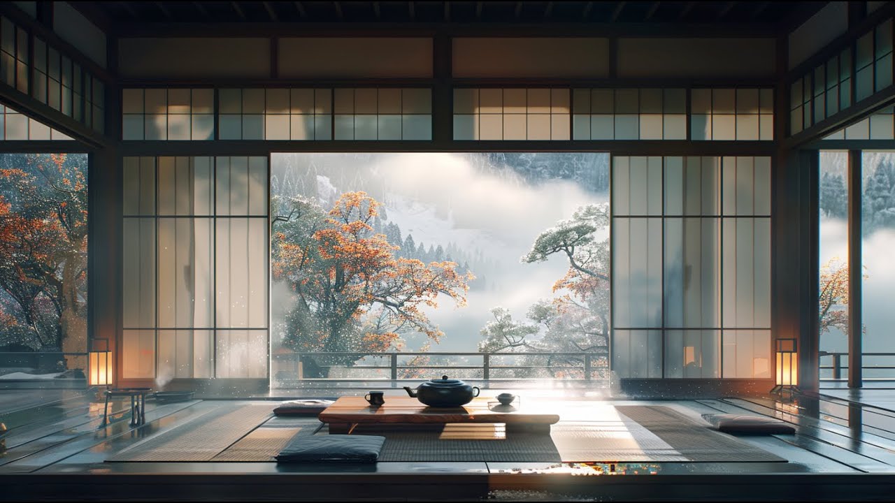 Winter Japanese Fireplace Background Music for Relaxing Study and Deep Focus