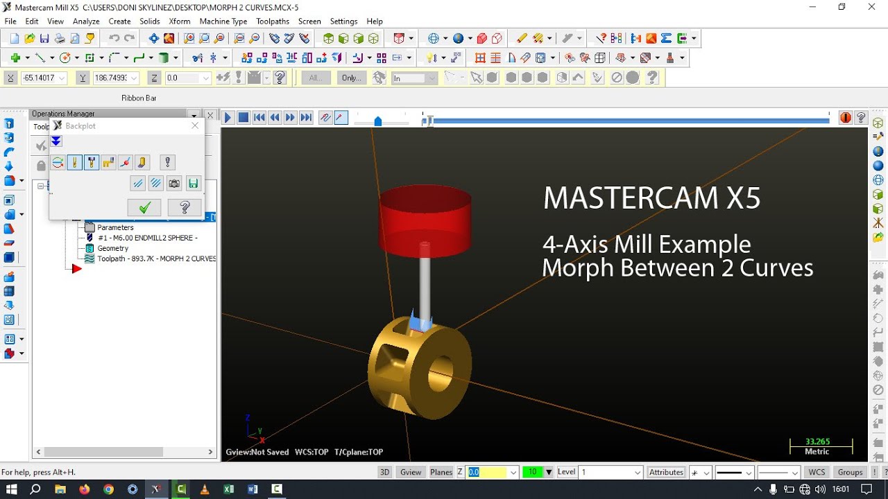 MasterCam X5 || 4-Axis Mill Example || Morph Between Two Curves