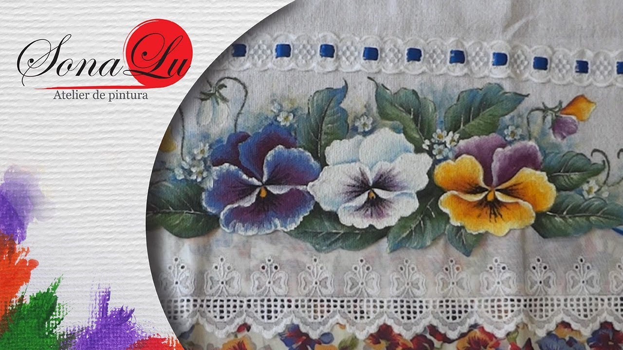 Aula 254 - Amor Perfeito Colorido em Toalha de Lavabo