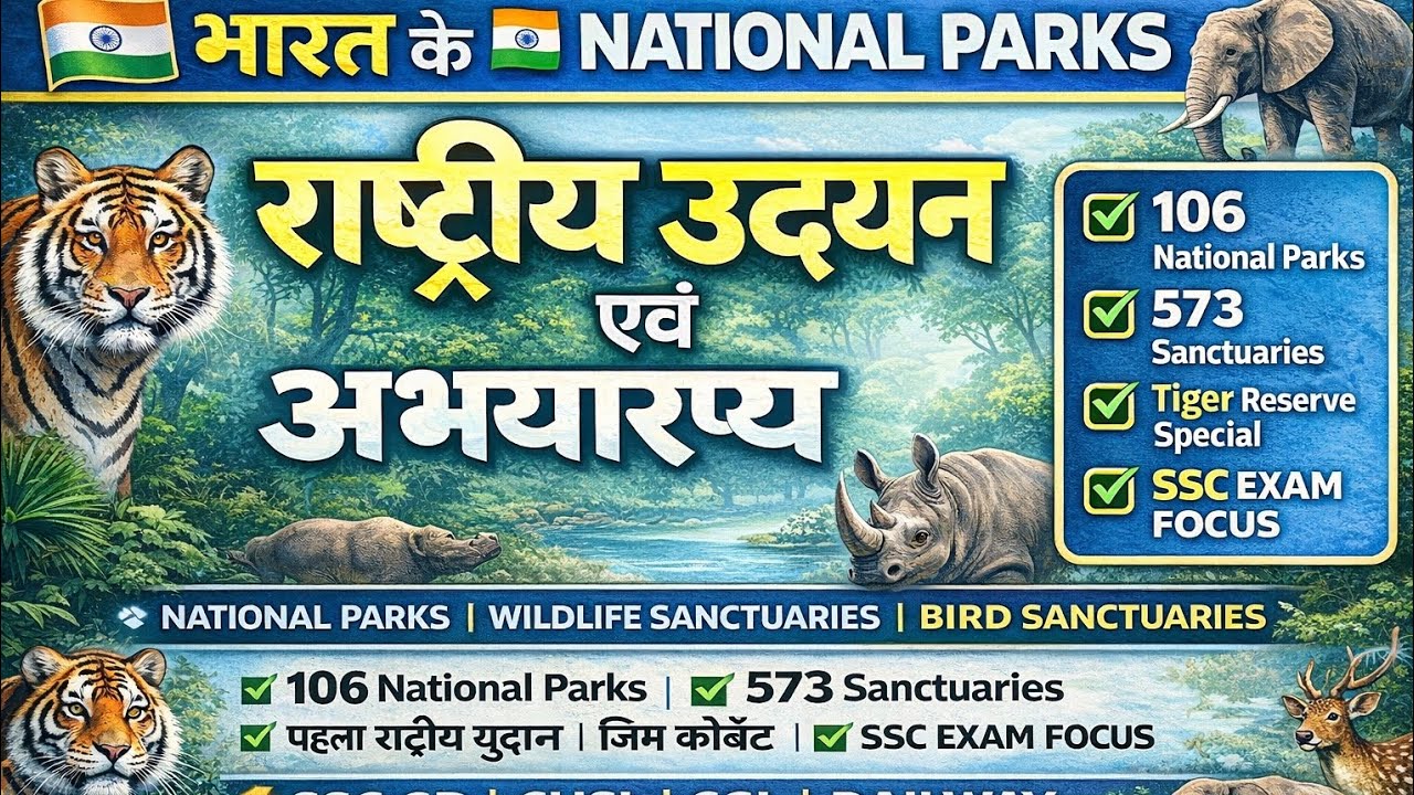 ❓भारत के National Parks, Sanctuaries & Tiger Reserves | Complete GK 2025106 National💯
