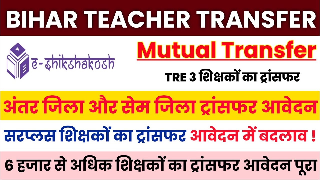 Bihar Teacher Transfer Update || Inter-District and Same-District Transfer || Surplus Teacher Tra...