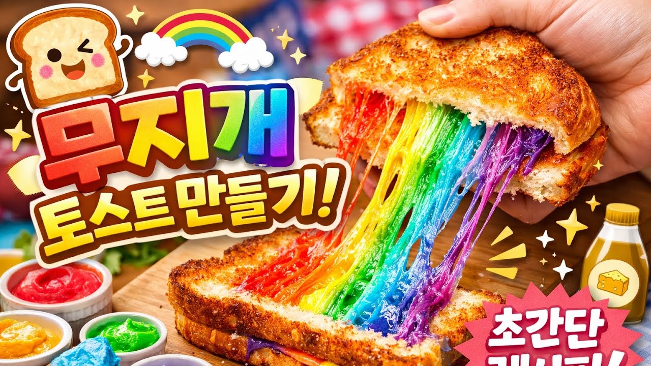 무지개토스트🌈 를 만들어보장! 먹어보면 얼마나 맛있을까? 색깔 봐봐! 츄릅