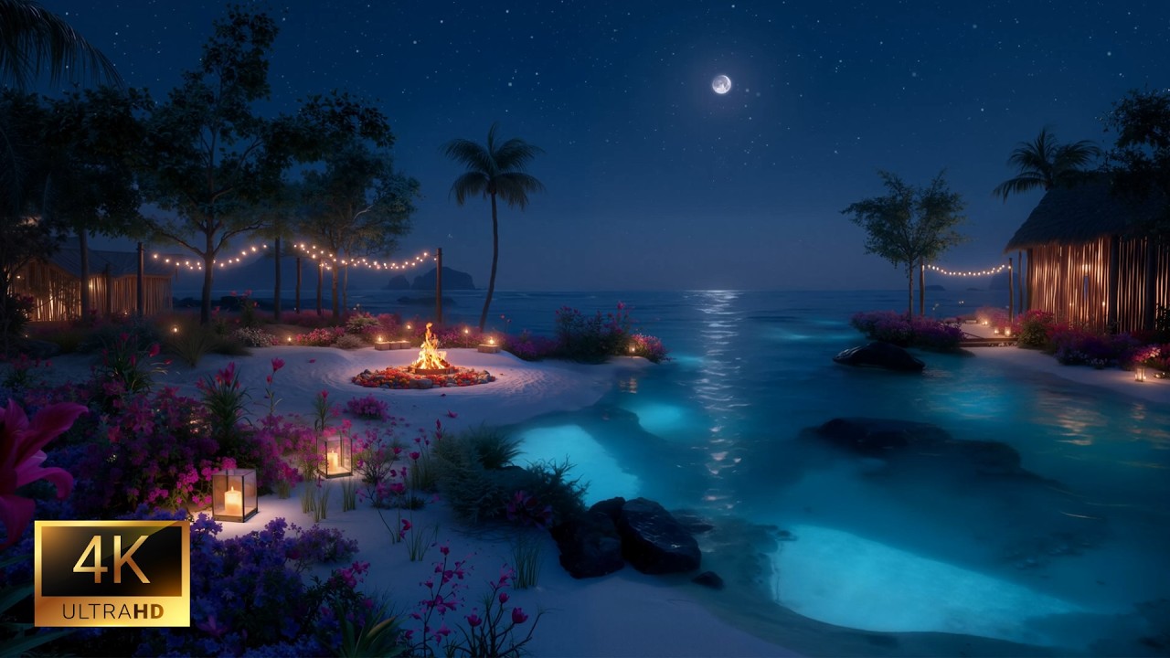 Deep Rest by the Shore 🌊 Warm Campfire & Relaxing Ocean Waves