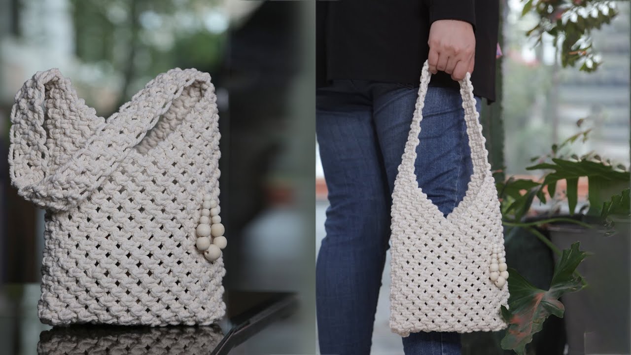 Create a Stunning Macrame Bag with Square Knots | Add a Unique Wooden Bead Accent