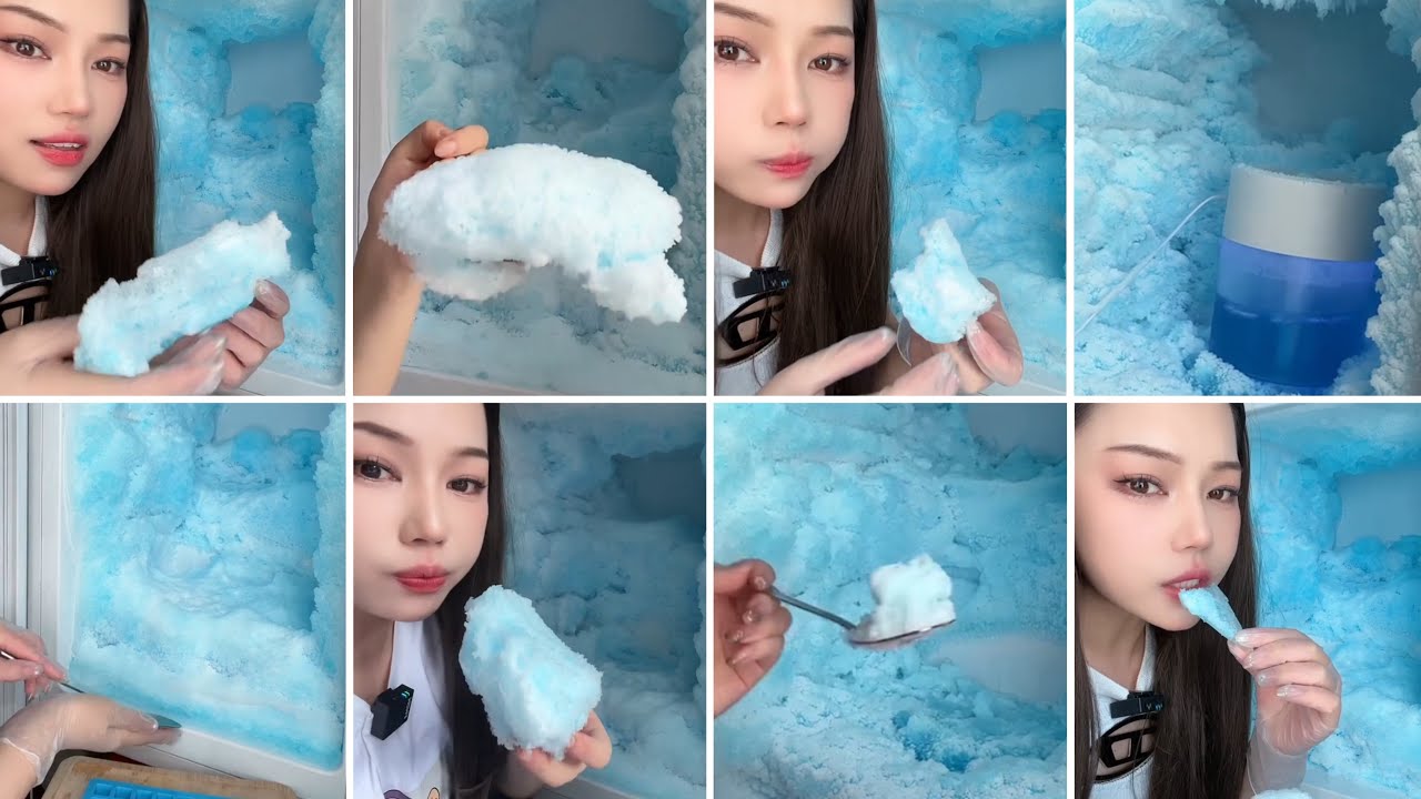 ONLY BITES🥶 / SUN GIRL’S FREEZER FROST & SOFT ICE EATING / ASMR COMPILATION ❄️🧊💙 #iceeating #softice