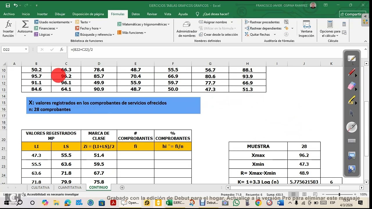 TABLA DE FRECUENCIAS VARIABLE CUANRTITATIVA CONTINUA
