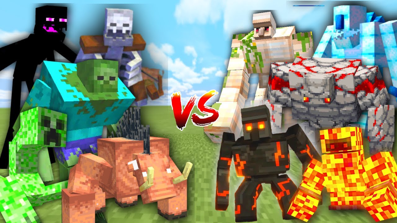 Экстремальные мутанты-мобы против големов в Minecraft Mob Battle