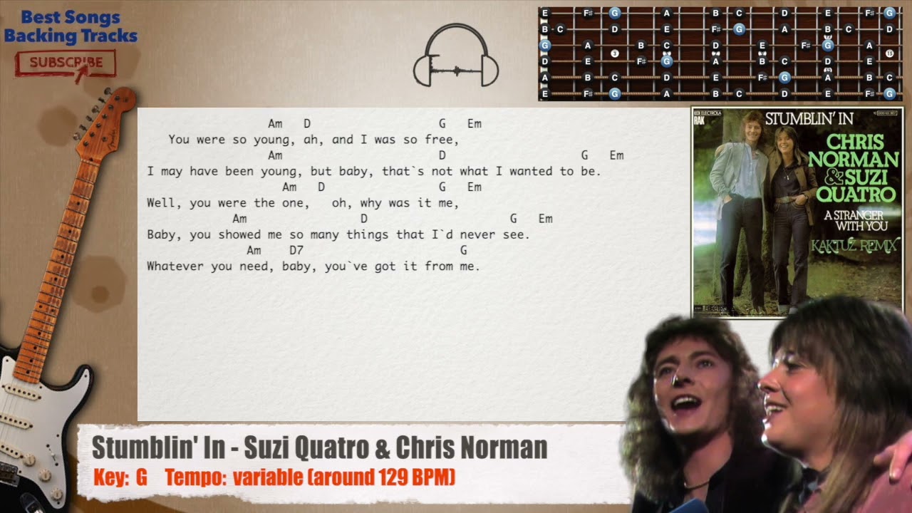 🎸 Stumblin' In - Suzi Quatro & Chris Norman Guitar Backing Track with chords and lyrics