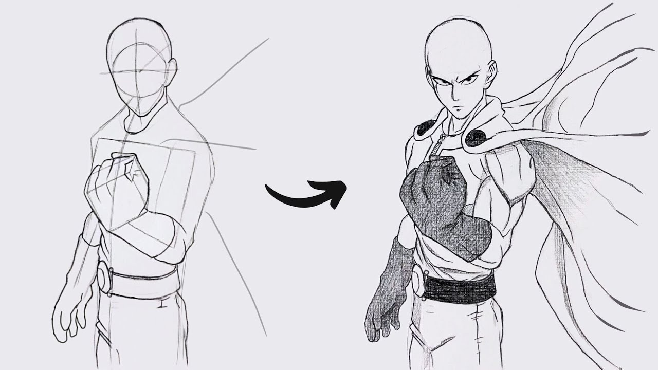 Как нарисовать Сайтаму из One Punch Man S3 | Простой пошаговый урок рисования аниме