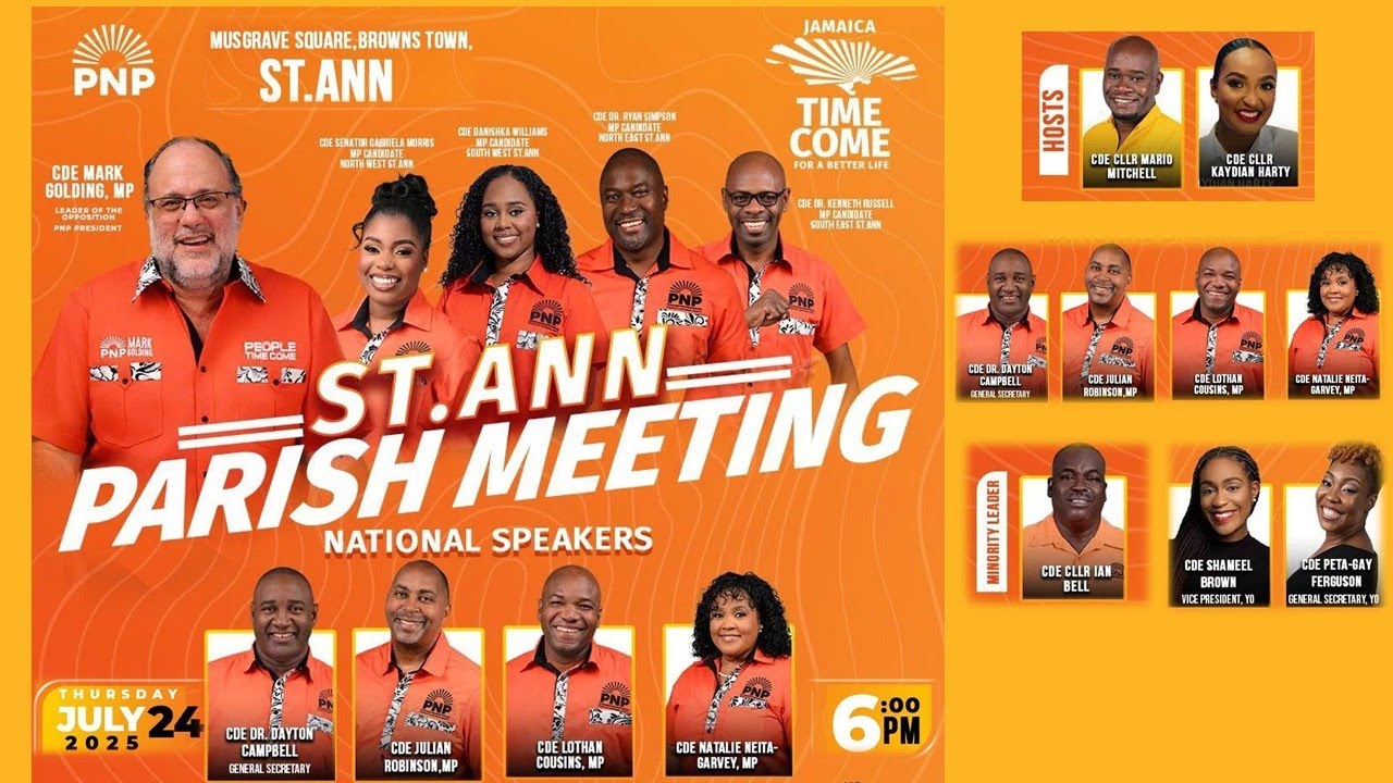 PNP St. Ann Parish Meeting | 6pm Thursday | July 24, 2025 | Musgrave Square. Brown's Town