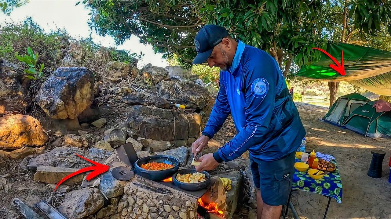 ACAMPAMENTO Dias e Noites no RIO da TRAG&Eacute;DIA. Sobreviv&ecirc;ncia Pescando e Preparando PESCARIA Bushcraft