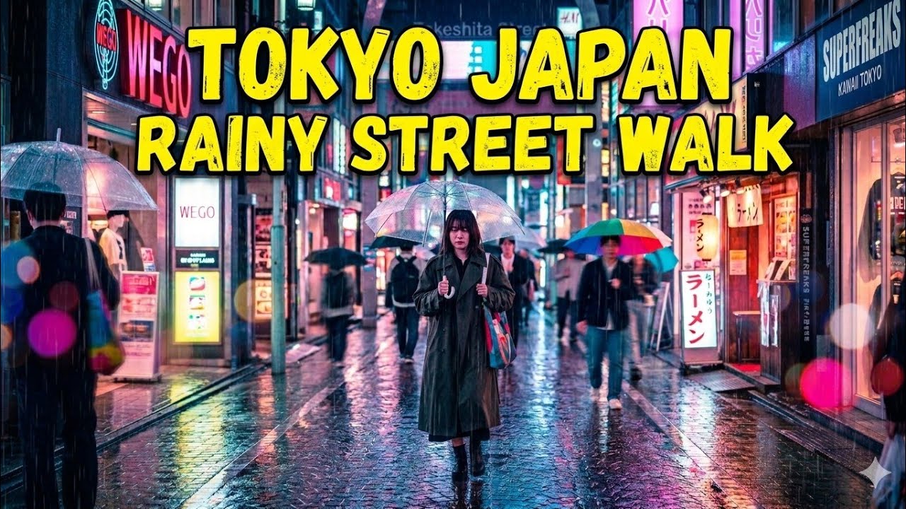 Tokyo Rainy Walk in Harajuku 🇯🇵 | 4K Natural Rain Ambience & Relaxing City Sounds
