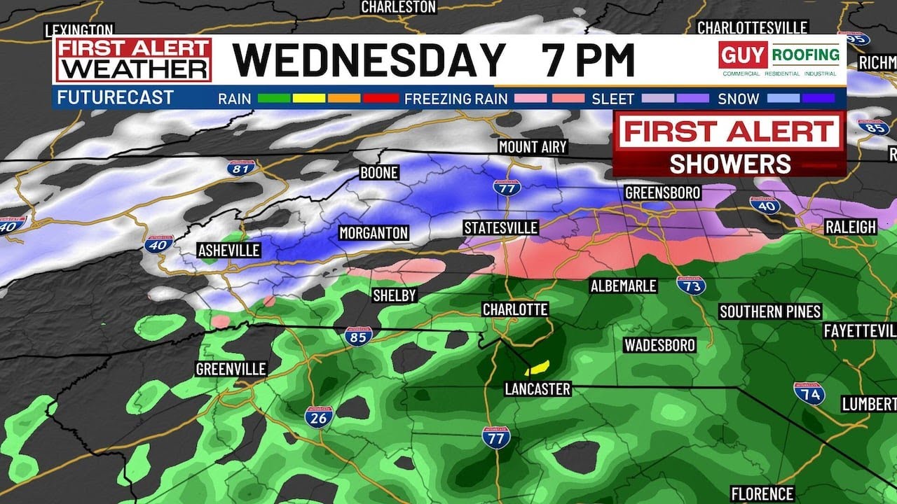Midweek rain, snow forecast for some places across Carolinas
