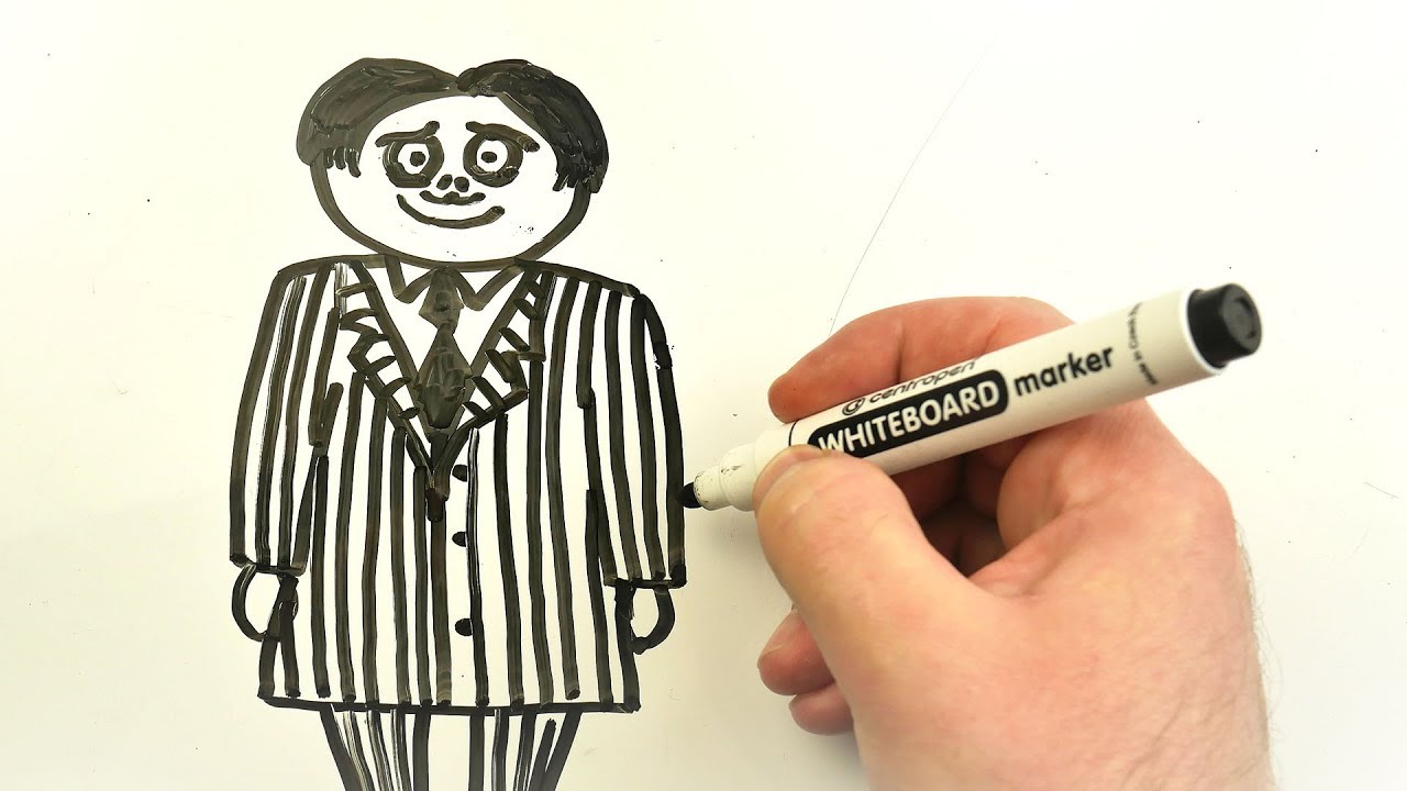 How to Draw Gomez Addams from The Addams Family Easy | Drawing on a Whiteboard