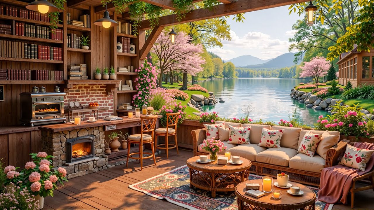 Smooth Jazz in a Spring Coffee Shop ☕🌸 Indoor Nature, Lake Views and Calm Morning Work ☀️