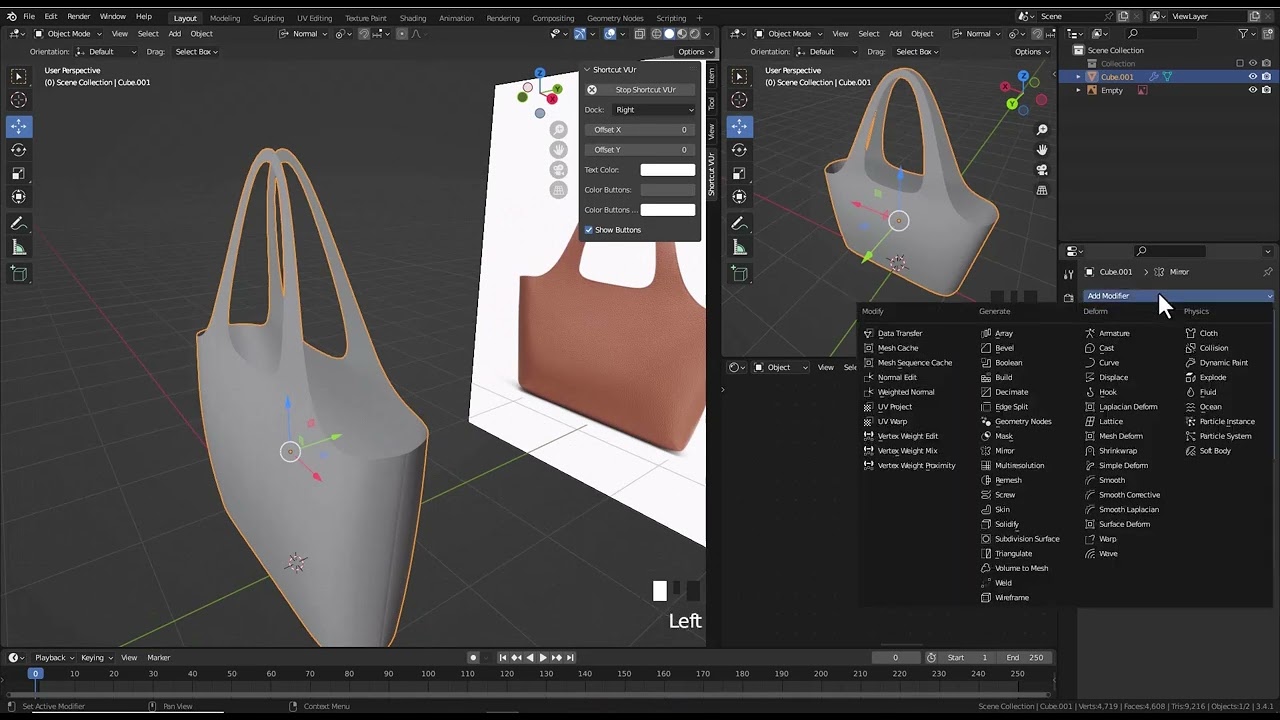 Easy hand bag modelling in Blender 3.4 #blender #blender3d #blendertutorial