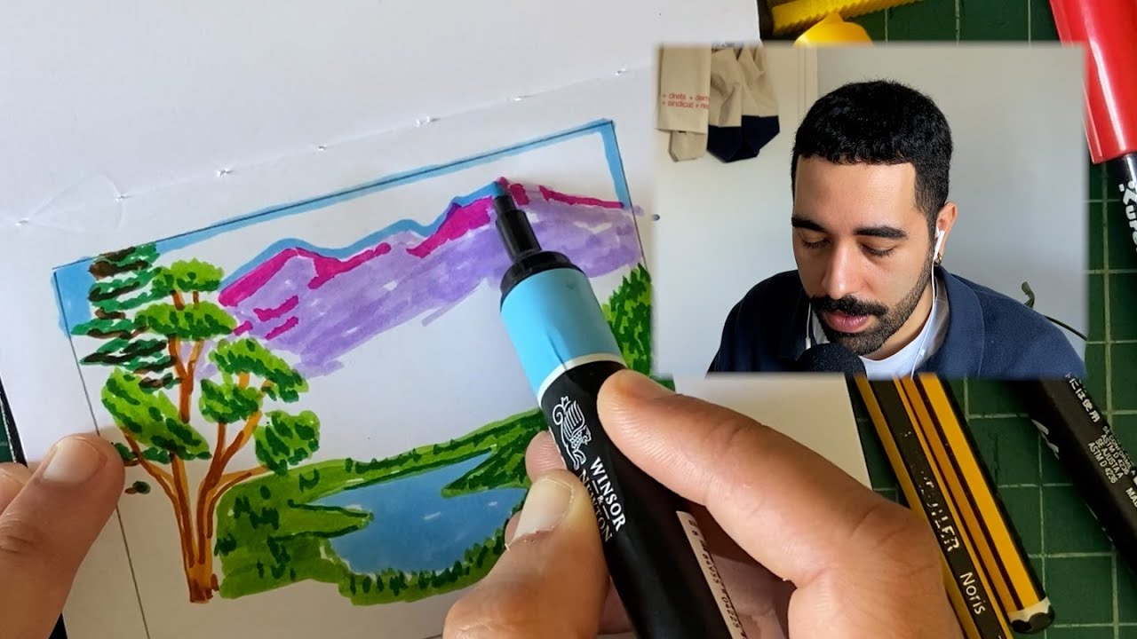 I draw a Bob Ross painting - asmr ramble and draw