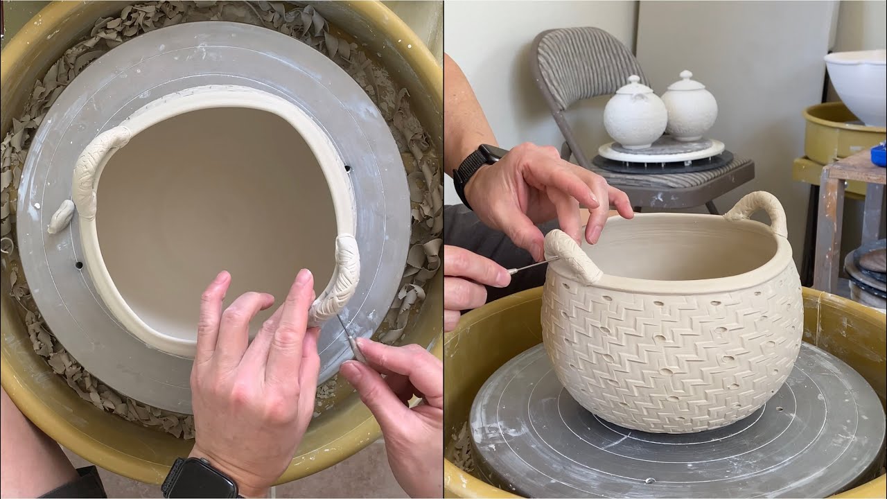 528. Making a Porcelain Roller Texture Basket with Hsin-Chuen Lin 林新春 滾花紋陶瓷籃製作示範