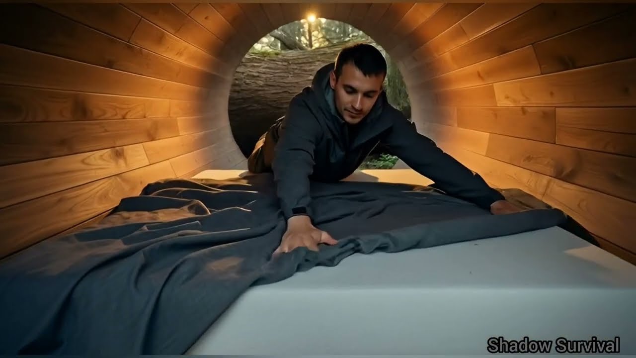 I Built a Secret Luxurious Shelter Inside a Giant Tree Log in Forbidden Woods…