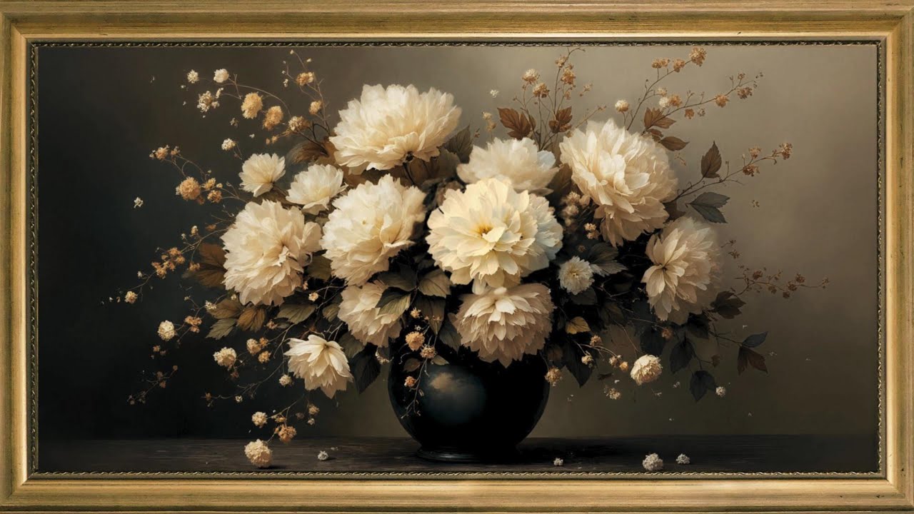 Vintage Floral Frame TV Art | Soft Neutral Tones | Relaxing Digital Wall Décor for Home