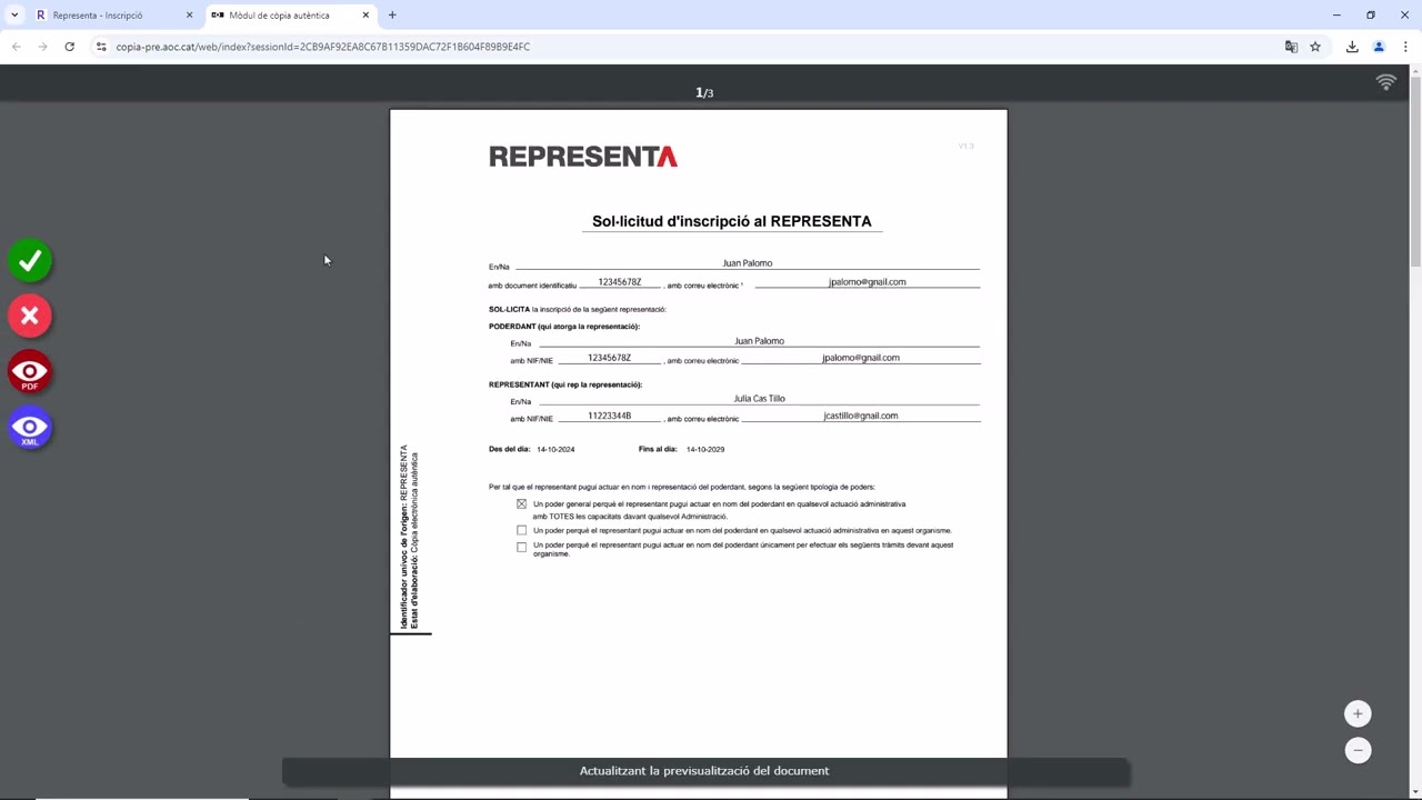 Alta d’una representació a Representa
