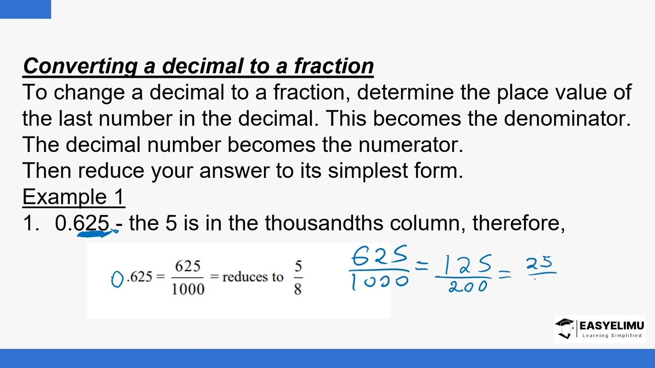 Converting Decimals to Fractions (Mathematics Form 1 Topic 8 Lesson 3 of 15)
