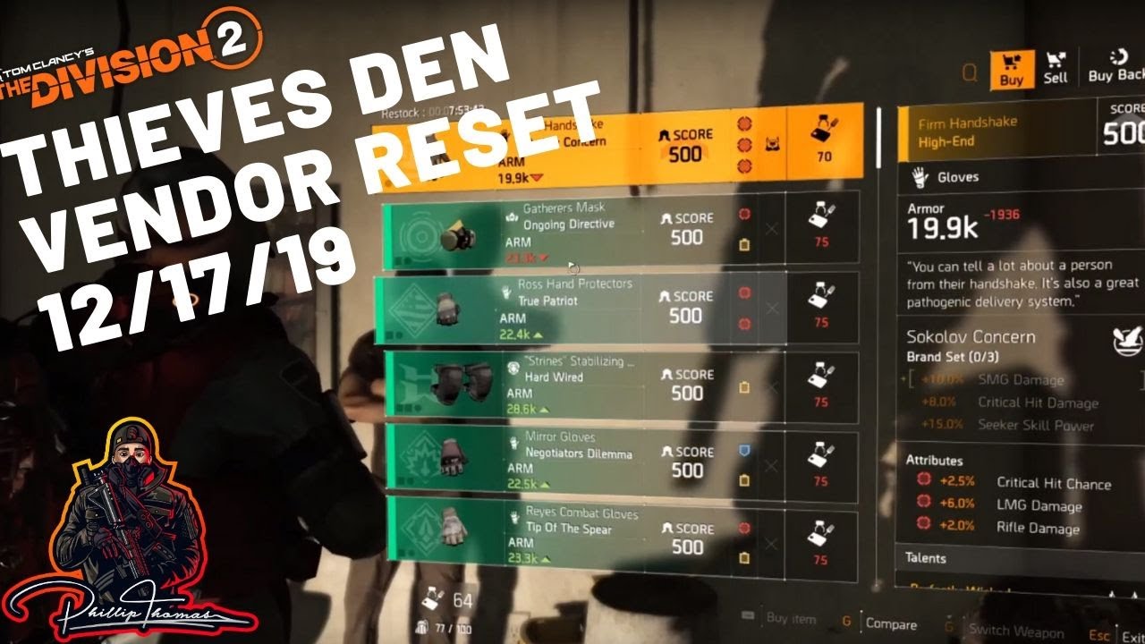 The Division 2 Thieves Den Vendor Reset December 17th 2019