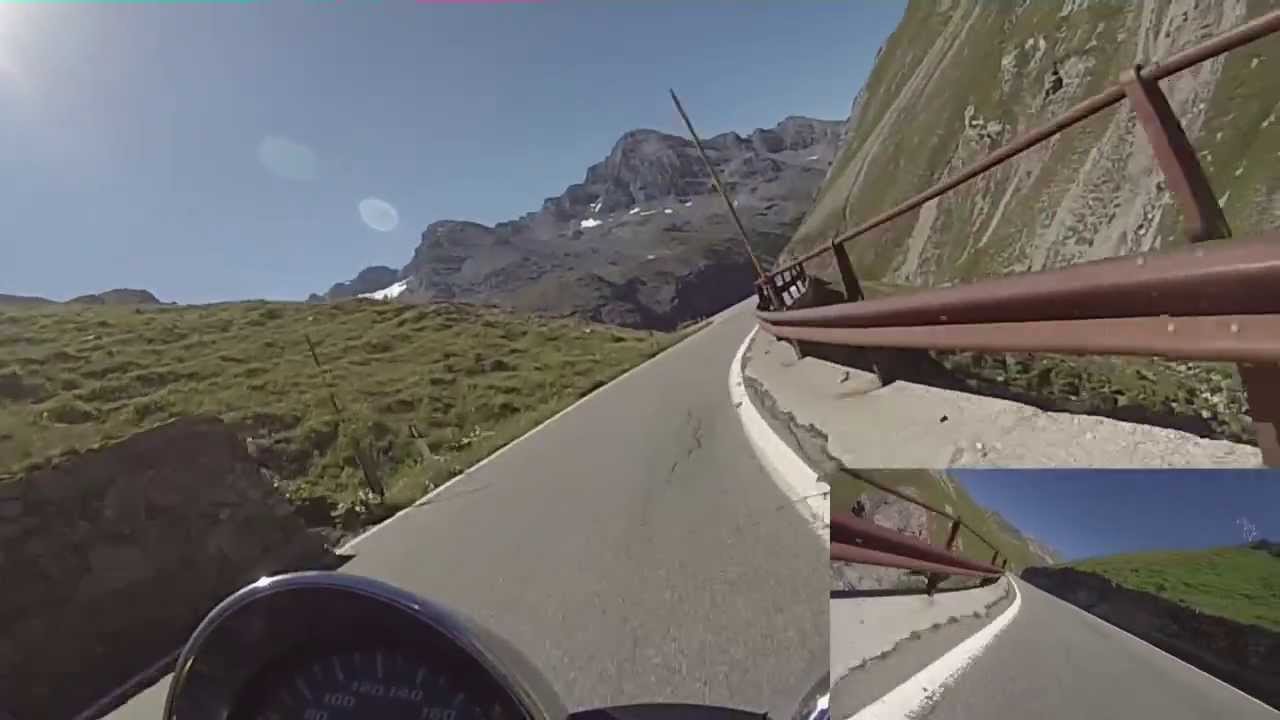 Stilfserjoch S&uuml;dseite runterfahren von der Passh&ouml;he nach Bormio - onboard - Front+Heck Ansicht