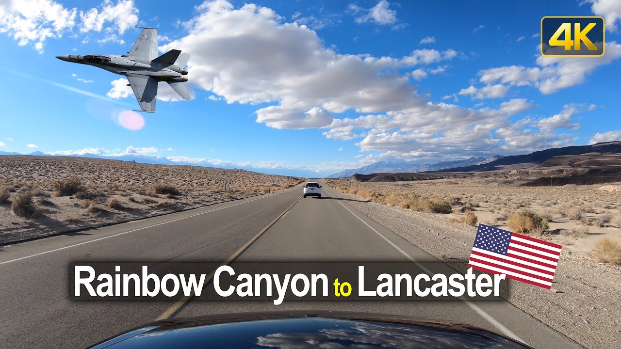 Driving from Rainbow Canyon to Lancaster with Jet Fighter encounter - Scenic Drive USA!
