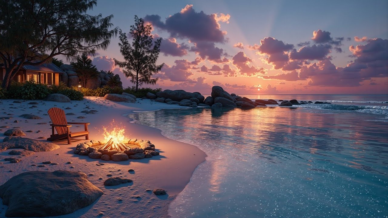 Deep Sleep ASMR Ocean Waves & Beach Bonfire Music for Ultimate Relaxation