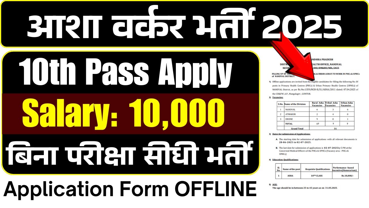 Asha Worker Direct Recruitment | Salary 1000 | Asha Worker Recruitment 2025 | 10th pass job vacancy