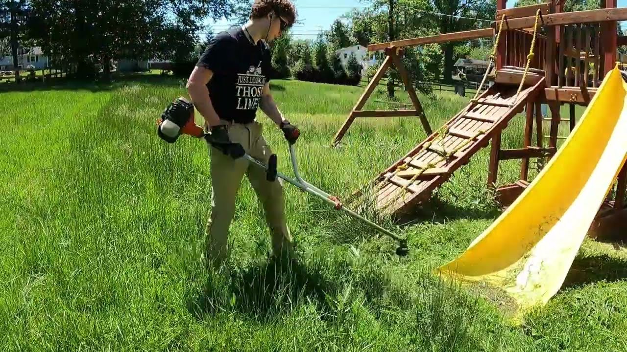 MOWING Super THICK TALL GRASS for a friend. SATISFYING TIMELAPSE