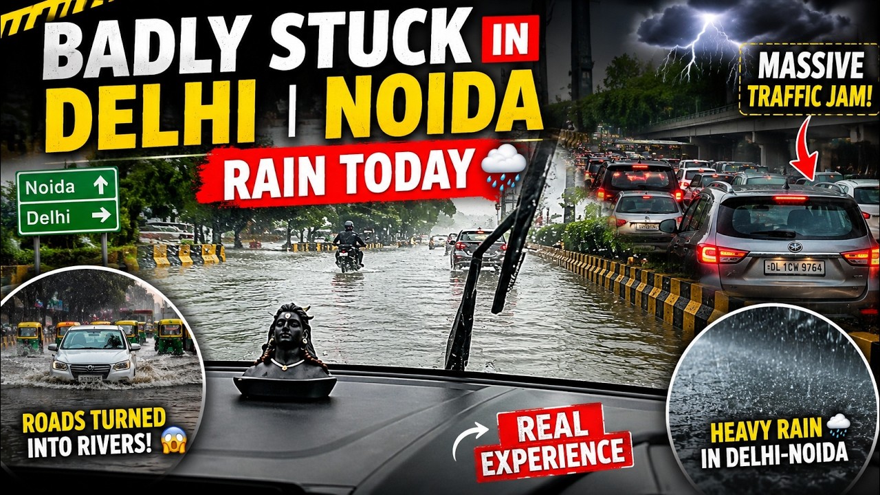 🌧️ Badly Stuck in Delhi Noida Rain Today 😱 | Massive Waterlogging & Traffic Jam | Real Vlog