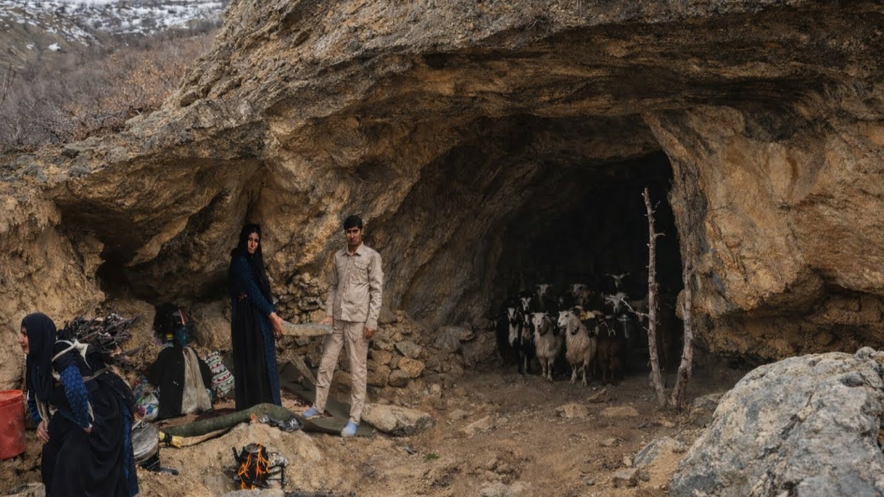 Survival Challenge in a Cave 🏔️🔥 | One Day with Real Nomads 🐑 (Iranian Cave Nomads) 🌄🪨