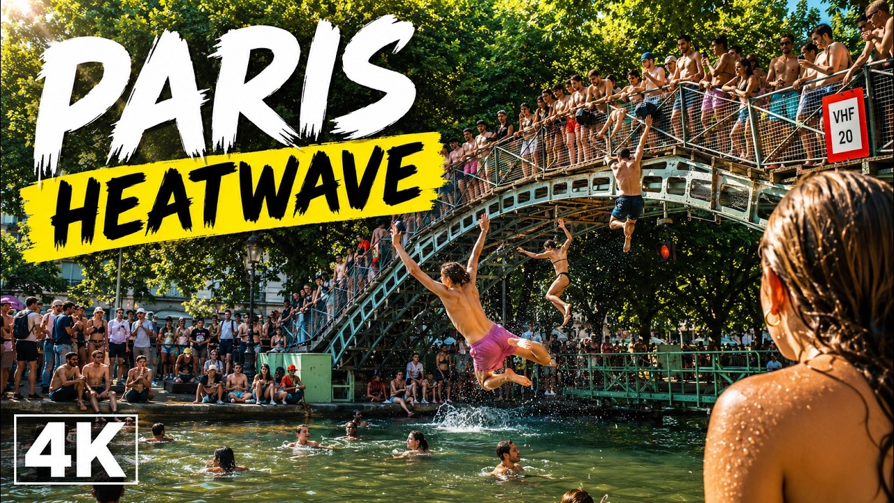 Paris Heatwave Walk 4K | Crowds Jump Into the Canal Saint-Martin