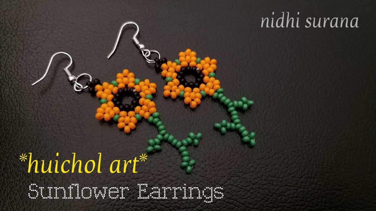⚜️ Huichol Art, Sunflower Earrings || Seed Bead Aretes Tutorial DIY (0339)