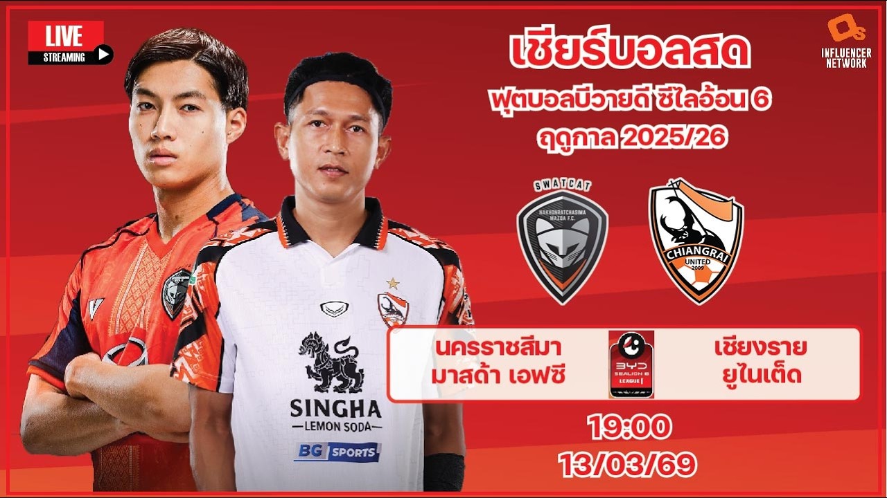 LiveScore! ฟุตบอลไทยลีก 1 ฤดูกาล 2025/26 นครราชสีมา มาสด้า เอฟซี vs เชียงราย ยูไนเต็ด