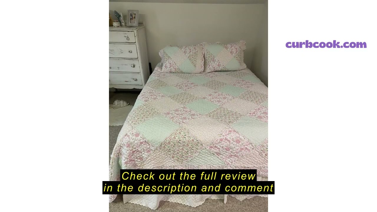 Review Cozy Line Home Fashions 100% Cotton Real Patchwork Floral Pink Rose Shabby Chic Girly Reversi