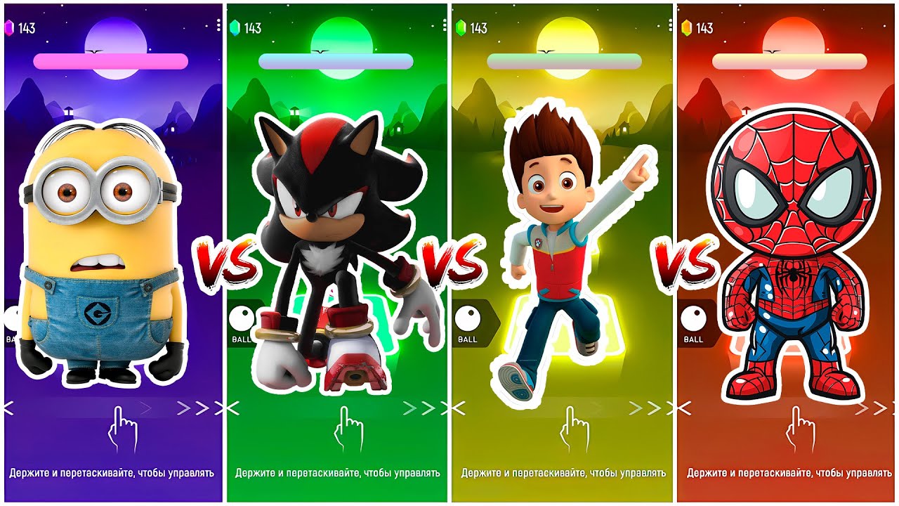 📹 Minions VS Sonic VS Paw Patrol Ryder VS Spidey in Tiles Hop EDM Rush