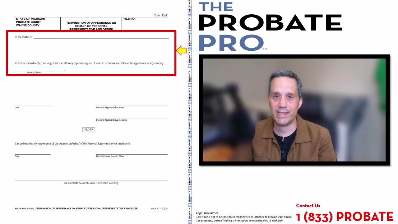 Termination of Appearance of Attorney Wayne County Probate Court form WCPC 608 #wcpc #forms