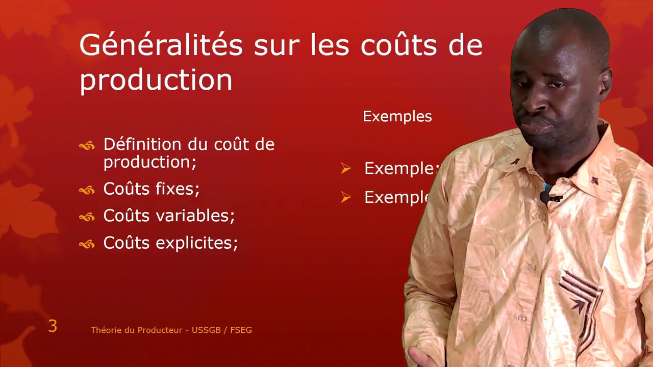 Micro Théorie du Producteur Généralité sur les Couts