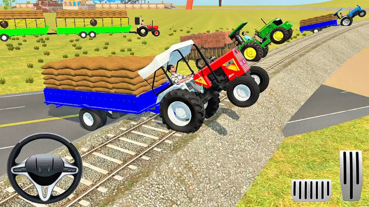 🚜💥🎮 Drive tractors and JCB rescued the trolley 😮💥🎮 #tractorgame #game #simulator 