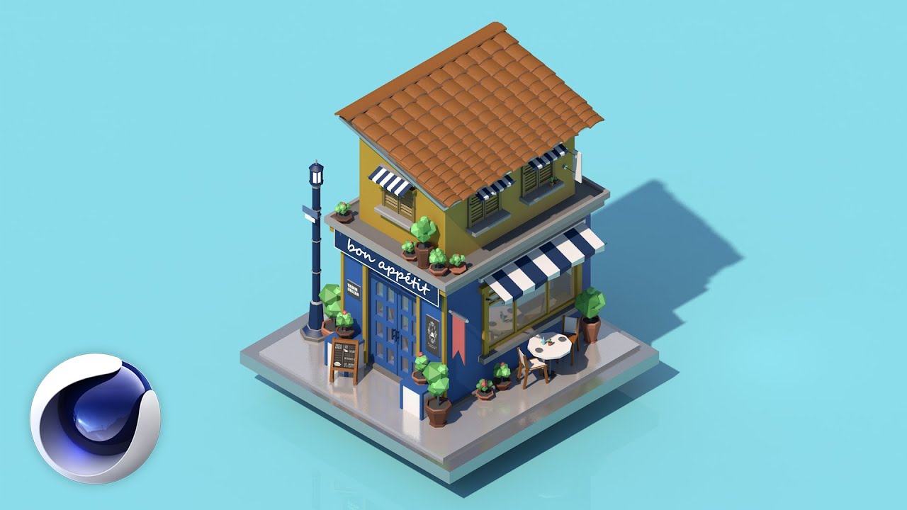 Моделирование дома в стиле LOW POLY | CINEMA 4D