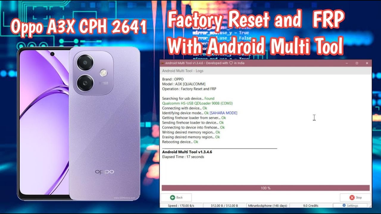 OPPO A3X CPH 2641 Factory Reset And FRP With Android Mult tool