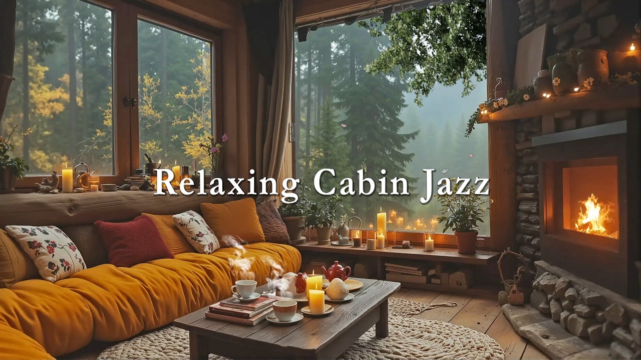 Relaxing Cabin Jazz 🌲 Cozy Music, Warm Fire & Serene Forest Morning Ambience
