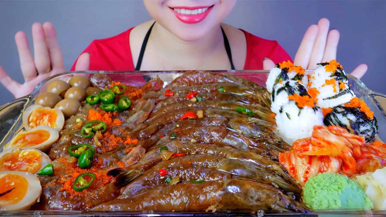 ASMR TÔM NGÂM TƯƠNG   Raw shrimp soaked in soy sauce | LINH-ASMR
