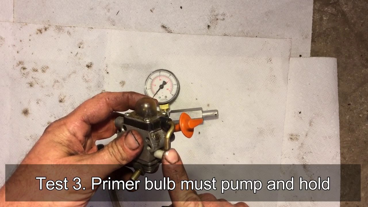 Как провести проверку давления в карбюраторе триммера Weedeater Stihl FS90R
