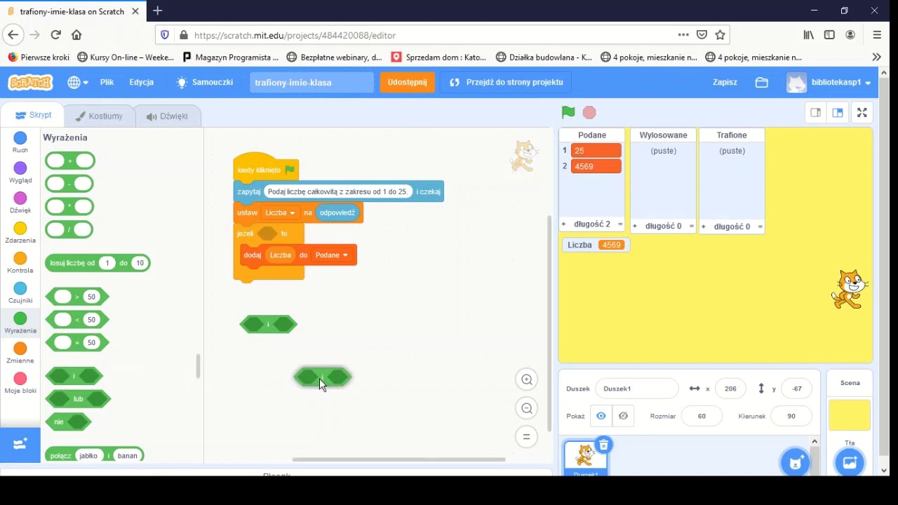 Scratch - klasa 6 szkoły podstawowej - projekt 