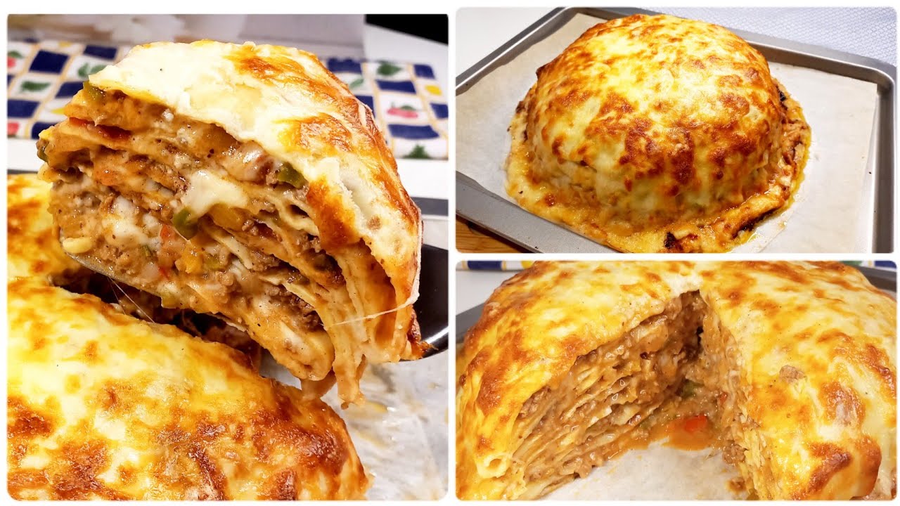 كريب مالح 😋كريب المحلات بطبقات لازانيا/فطيرة محشية ألذ وصفة غداء او عشاء/الكريب المالح/كريب المطاعم